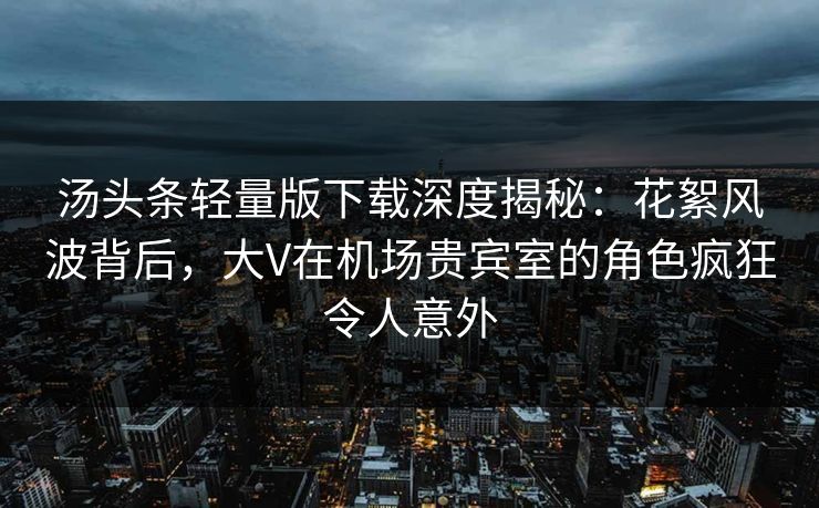 汤头条轻量版下载深度揭秘：花絮风波背后，大V在机场贵宾室的角色疯狂令人意外