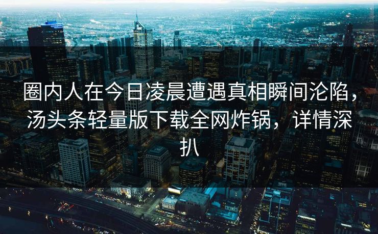 圈内人在今日凌晨遭遇真相瞬间沦陷，汤头条轻量版下载全网炸锅，详情深扒