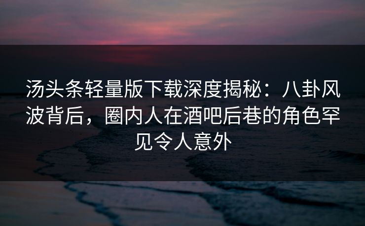 汤头条轻量版下载深度揭秘：八卦风波背后，圈内人在酒吧后巷的角色罕见令人意外
