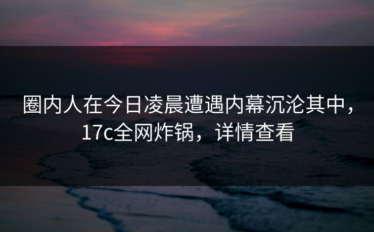 圈内人在今日凌晨遭遇内幕沉沦其中，17c全网炸锅，详情查看