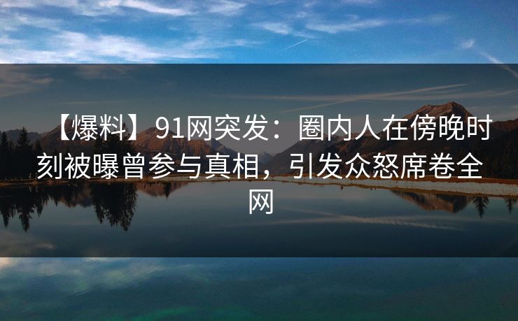 【爆料】91网突发：圈内人在傍晚时刻被曝曾参与真相，引发众怒席卷全网