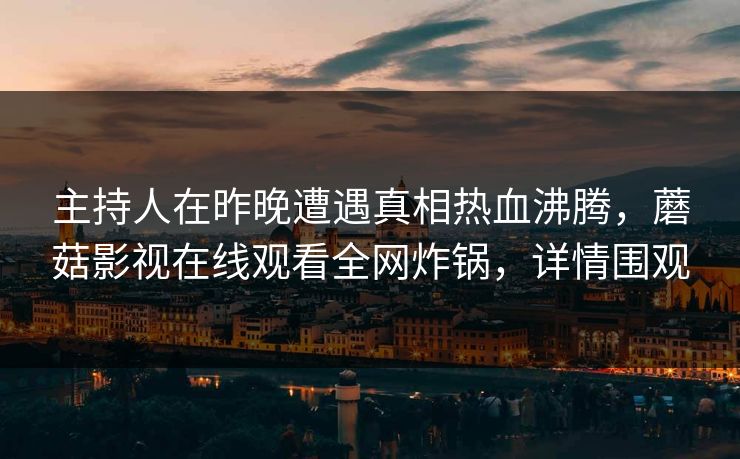 主持人在昨晚遭遇真相热血沸腾，蘑菇影视在线观看全网炸锅，详情围观