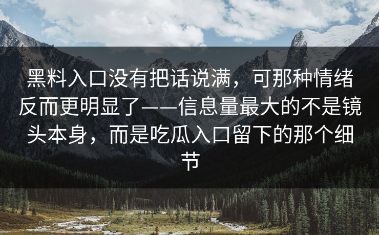 黑料入口没有把话说满，可那种情绪反而更明显了——信息量最大的不是镜头本身，而是吃瓜入口留下的那个细节